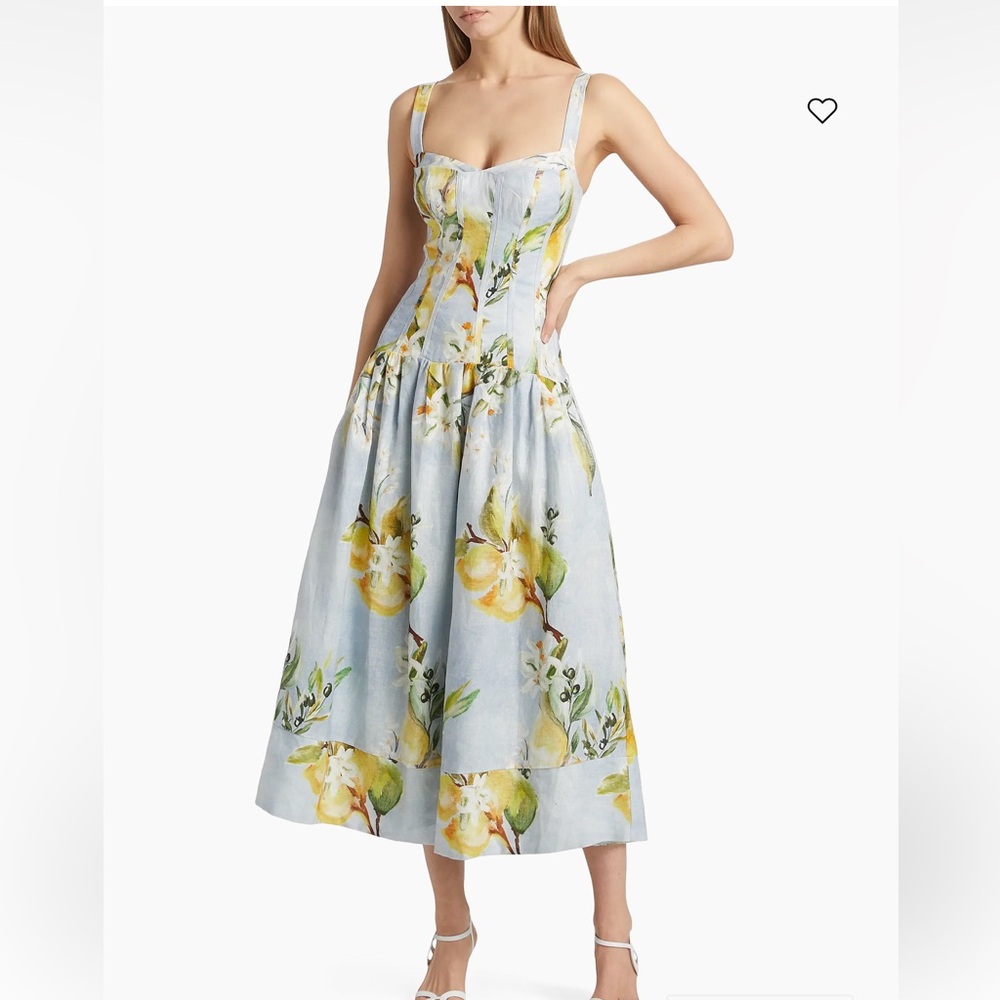 Nicholas the Label Makenna Floral Linen Drop-Waist Midi-Dress